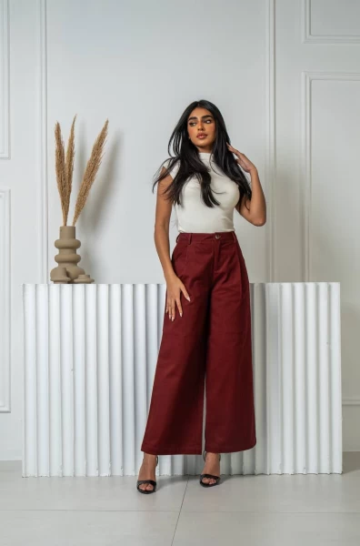 White Blouse and Burgundy pants Set IB1060